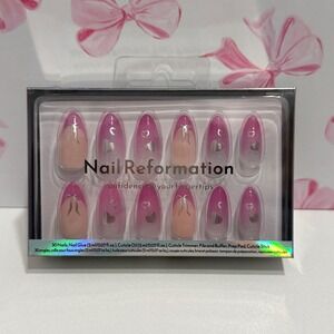 Nail Reformation 30pc Press On Nails Ombre French Tip Hearts Bows Glitter